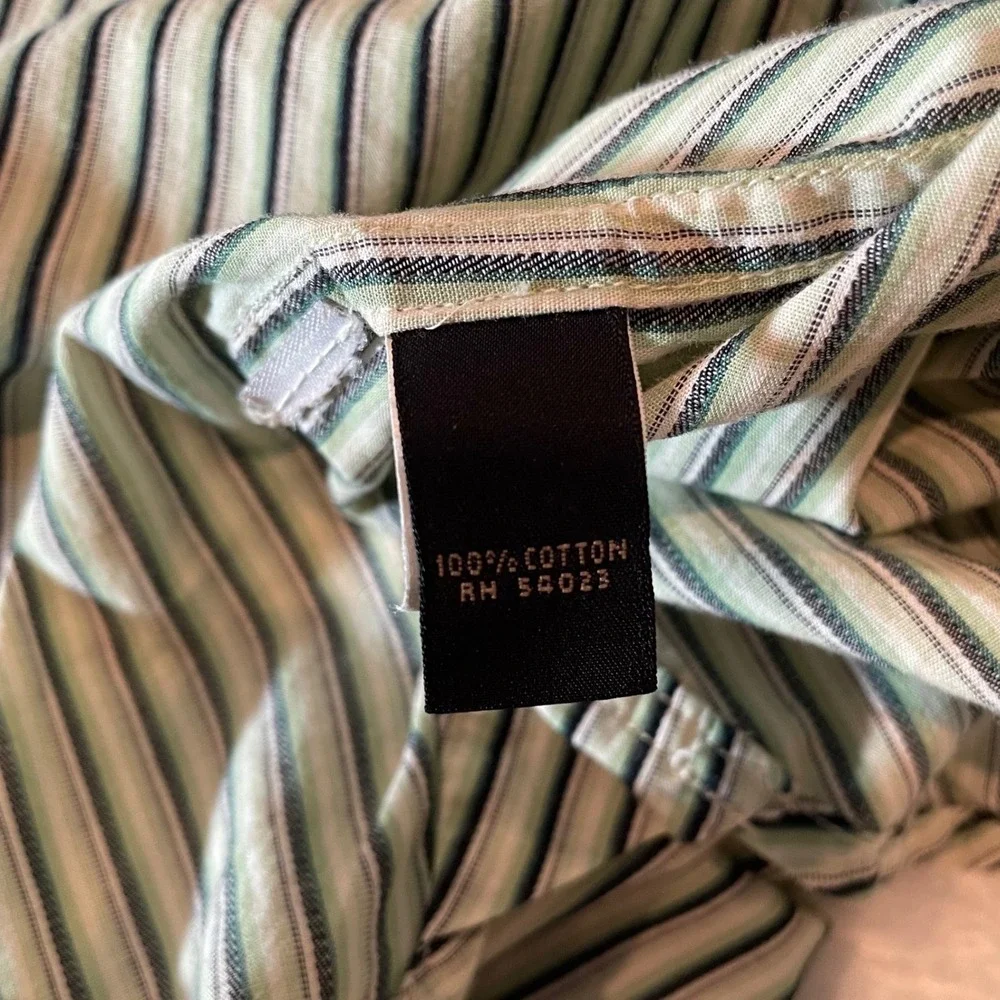 Banana Republic Mens Cotton L Green Striped Long Sleeve Button Down Academia